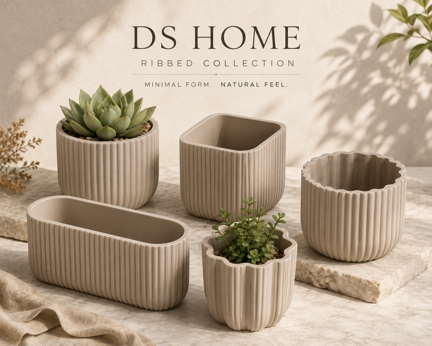 DS Home / Ribbed Collection — autorskie projekty dekoracyjnych doniczek 3D.